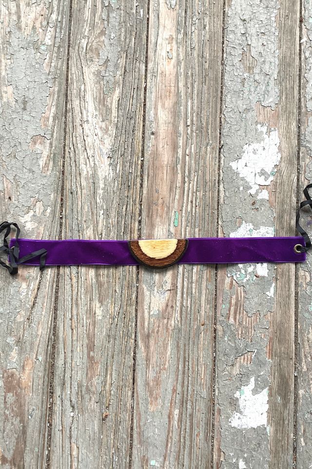 Vintage 1960s Purple Velvet and Wood Choker Selected by Cherry #1