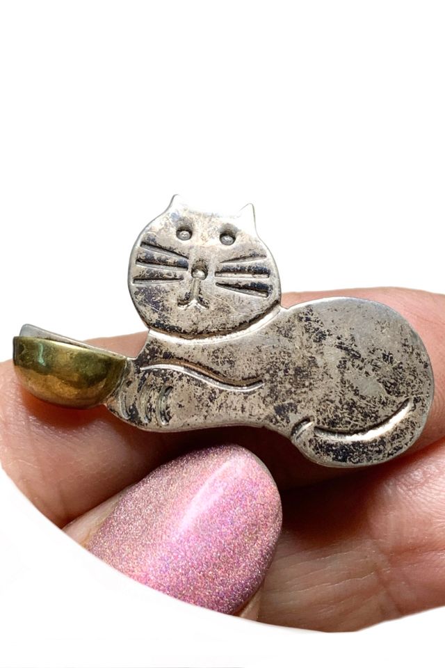 Vintage Sterling + Brass Kitty Cat Brooch Selected by Lux Revival #1