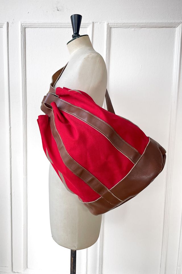 Vintage Leather and Canvas Saks Fifth Avenue Nautical One-Shoulder Bucket Bag Selected by MARMALADE #1