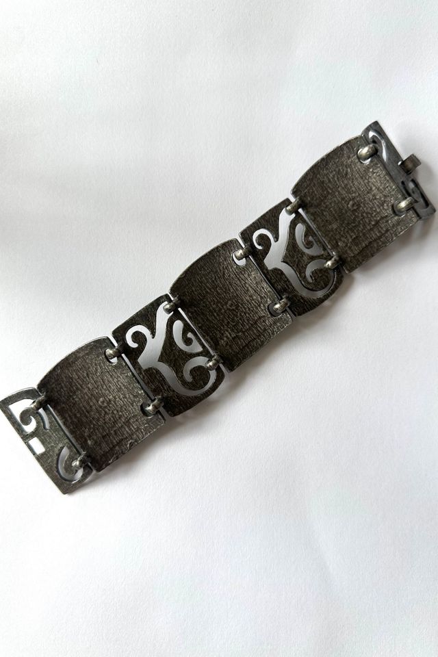 Vintage 1990s Pewter Link Bracelet with Black Stone Selected by Cherry #1