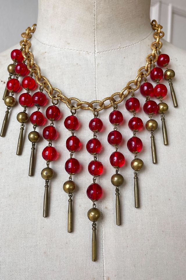 Vintage 1930s Glass Fringe Statement Bib Necklace Selected by MARMALADE #1