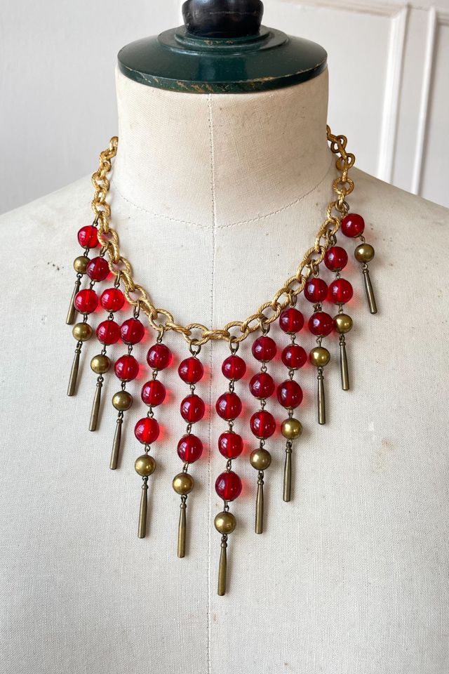 Vintage 1930s Glass Fringe Statement Bib Necklace Selected by MARMALADE #3