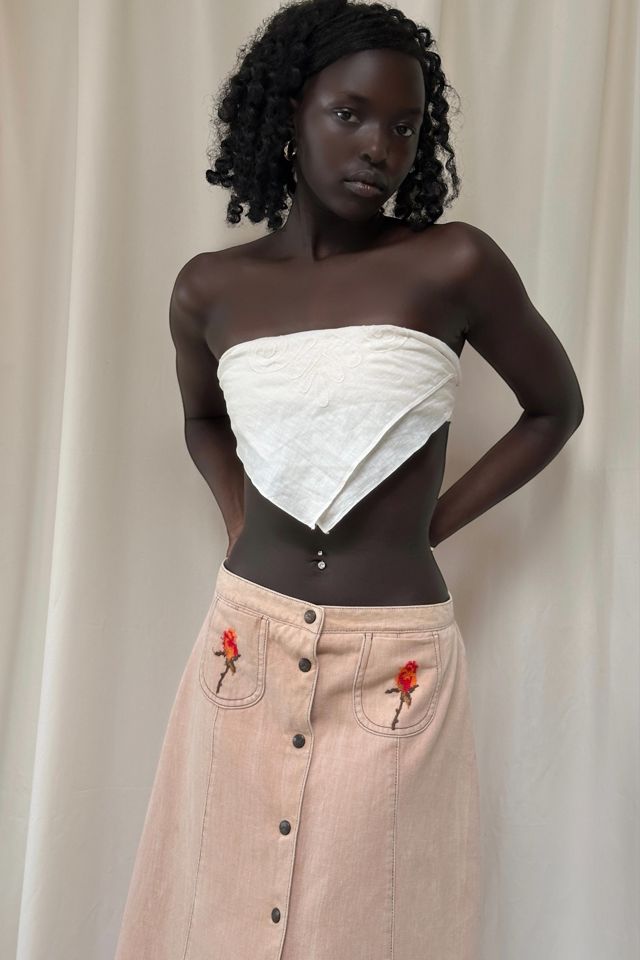 Vintage 1970's Rose Embroidered Denim Skirt Selected By Afterlife Boutique #2
