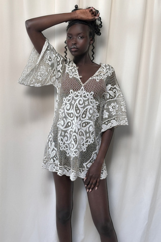 Vintage 1960's Lace Angel Wing Sleeve Mini Dress Selected By Afterlife Boutique