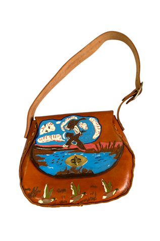 Vintage 1970s Hand Painted Leather Tooled Shoulder Bag Selected by SharpLilTeeth