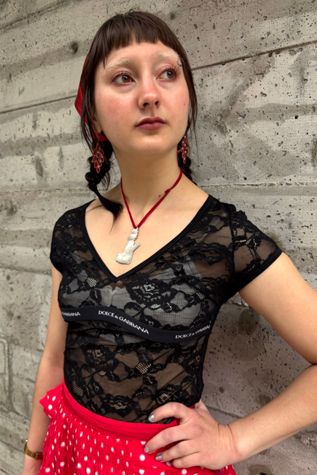 Dolce & Gabbana Mesh Lace Cap Sleeve Top Selected By Nomad Vintage