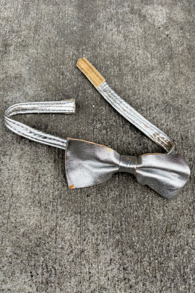 1970’s Silver Metallic Leather Disco Bow Tie Selected by Nomad Vintage #2