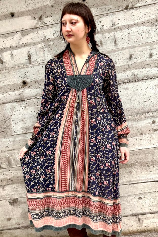 1970’s Tissue-thin Block Print Maxi Dress Selected by Nomad Vintage #1