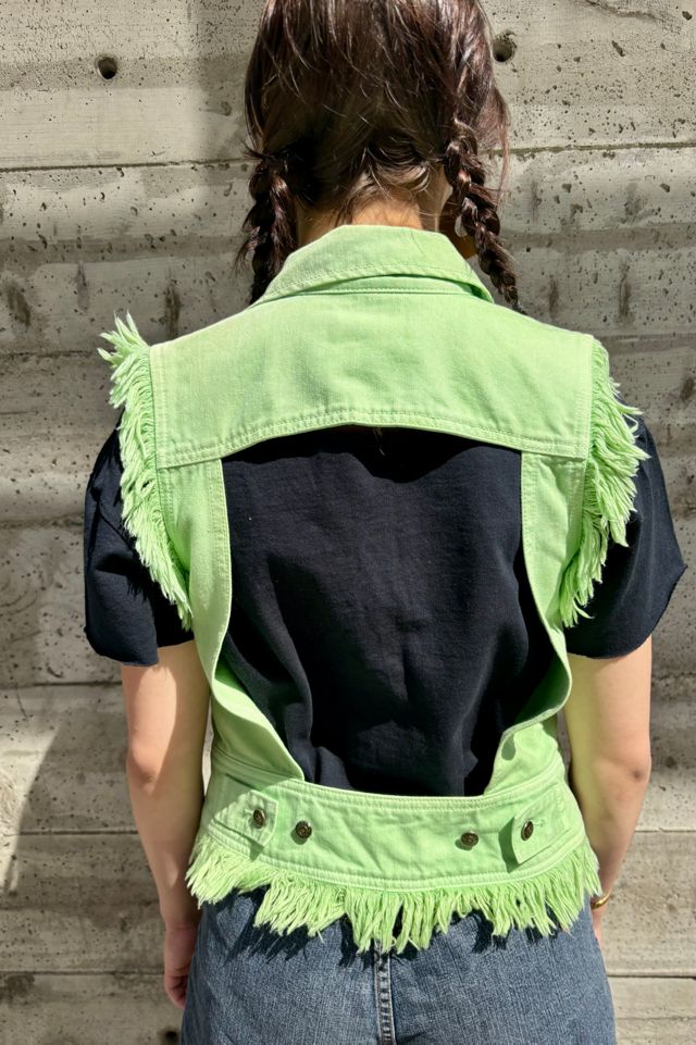 Lime Green Diesel Distressed Vest with Cutout Back Selected by Nomad Vintage #1
