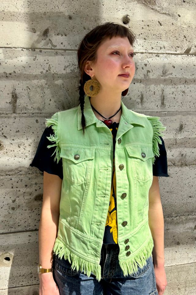 Lime Green Diesel Distressed Vest with Cutout Back Selected by Nomad Vintage #2