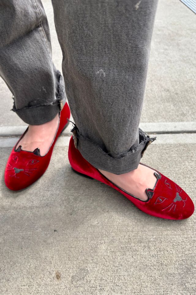 Charlotte Olivia Red Velvet Cat Ballerina Flats Selected by Nomad Vintage #1