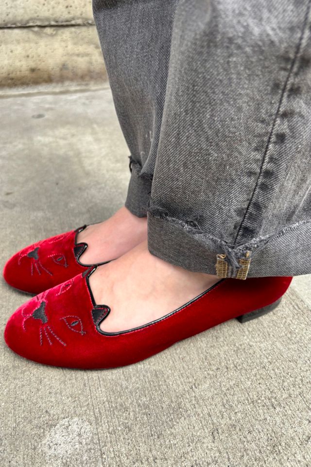 Charlotte Olivia Red Velvet Cat Ballerina Flats Selected by Nomad Vintage #2