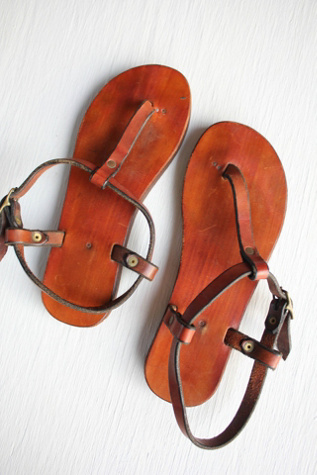 Vintage Handmade Brown Leather Ancient Greek Sandals Selected By Moons + Junes Vintage