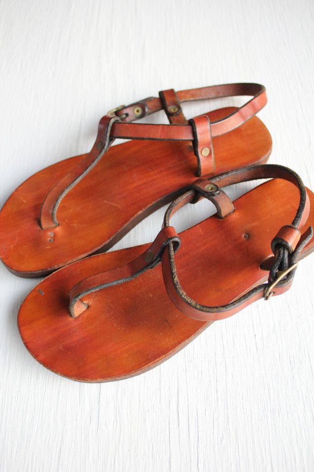 Vintage Handmade Brown Leather Ancient Greek Sandals Selected By Moons + Junes Vintage #2
