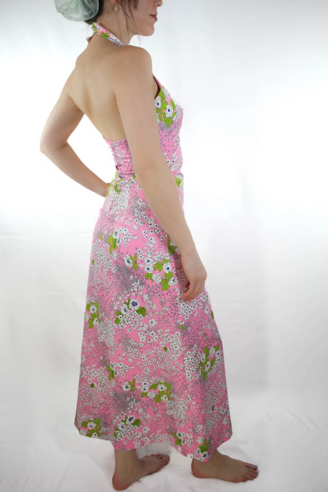 1960s Handmade Pink Floral Fitted Halter Dress Selected By Moons + Junes Vintage #3