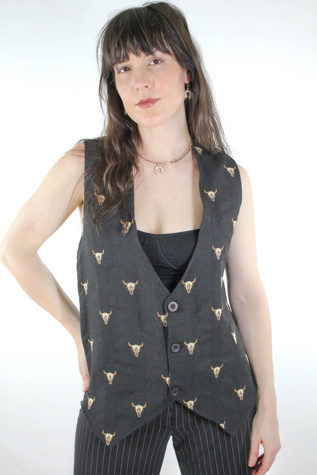 1980s Western Cow Skull Black Vest Selected By Moons + Junes Vintage