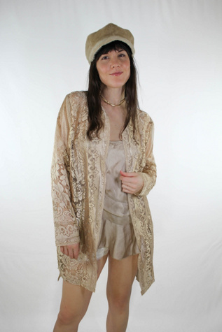 Vintage Gold Lace Sheer Cardi Blouse Selected By Moons + Junes Vintage