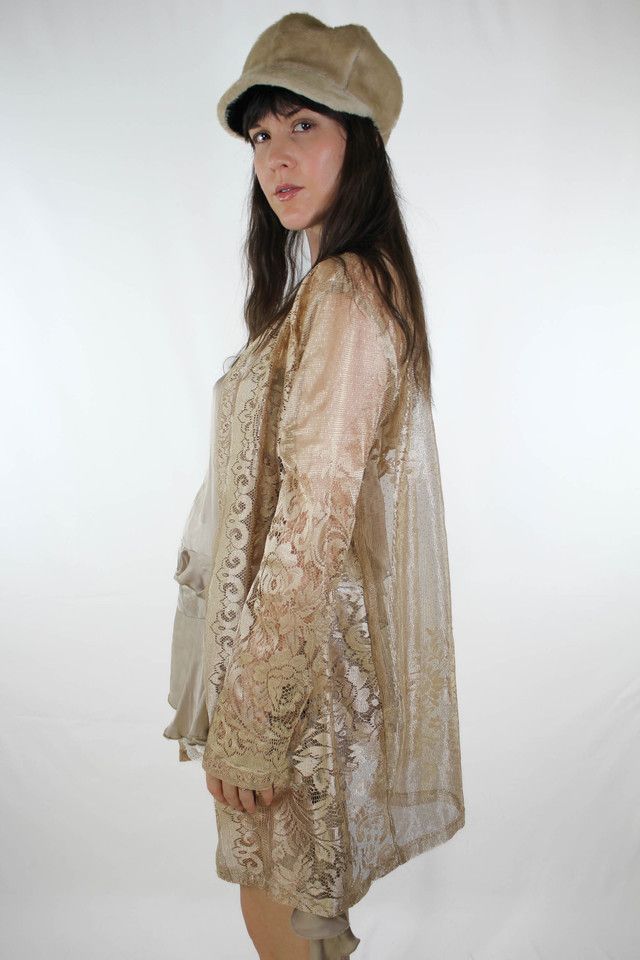 Vintage Gold Lace Sheer Cardi Blouse Selected By Moons + Junes Vintage #1
