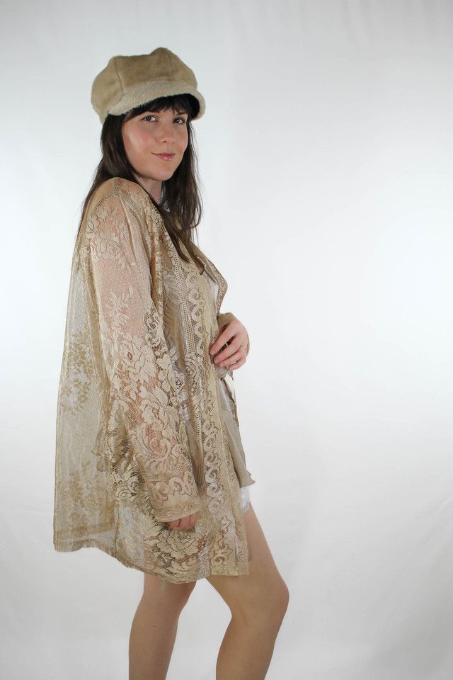 Vintage Gold Lace Sheer Cardi Blouse Selected By Moons + Junes Vintage #2