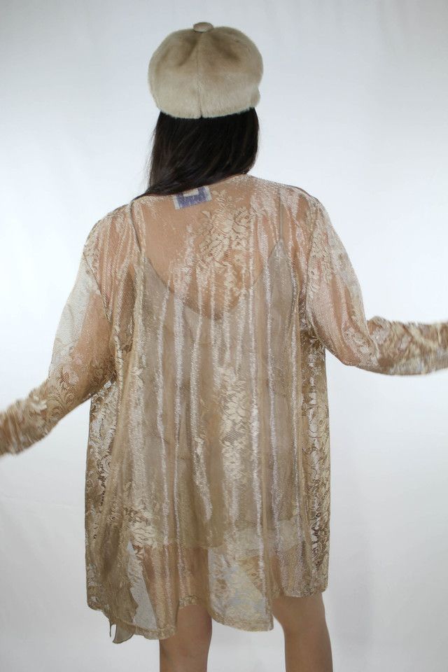 Vintage Gold Lace Sheer Cardi Blouse Selected By Moons + Junes Vintage #3