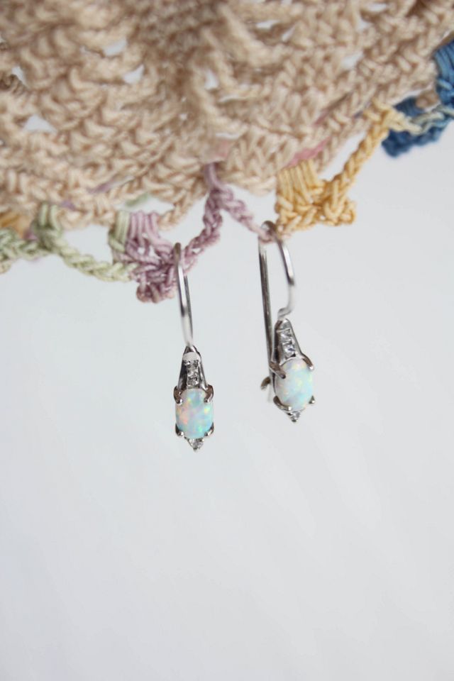Vintage Opal Diamond Sterling Silver Dangle Earrings Selected By Moons + Junes Vintage #1