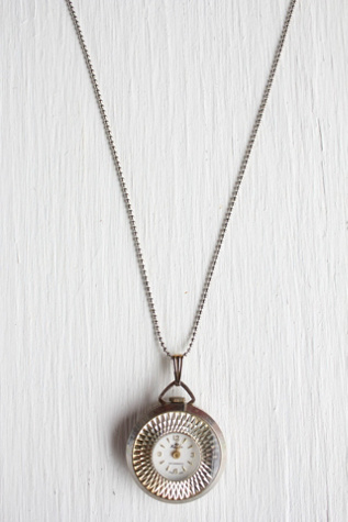 Vintage Watch Pendant Silver Chain Necklace Selected By Moons + Junes Vintage