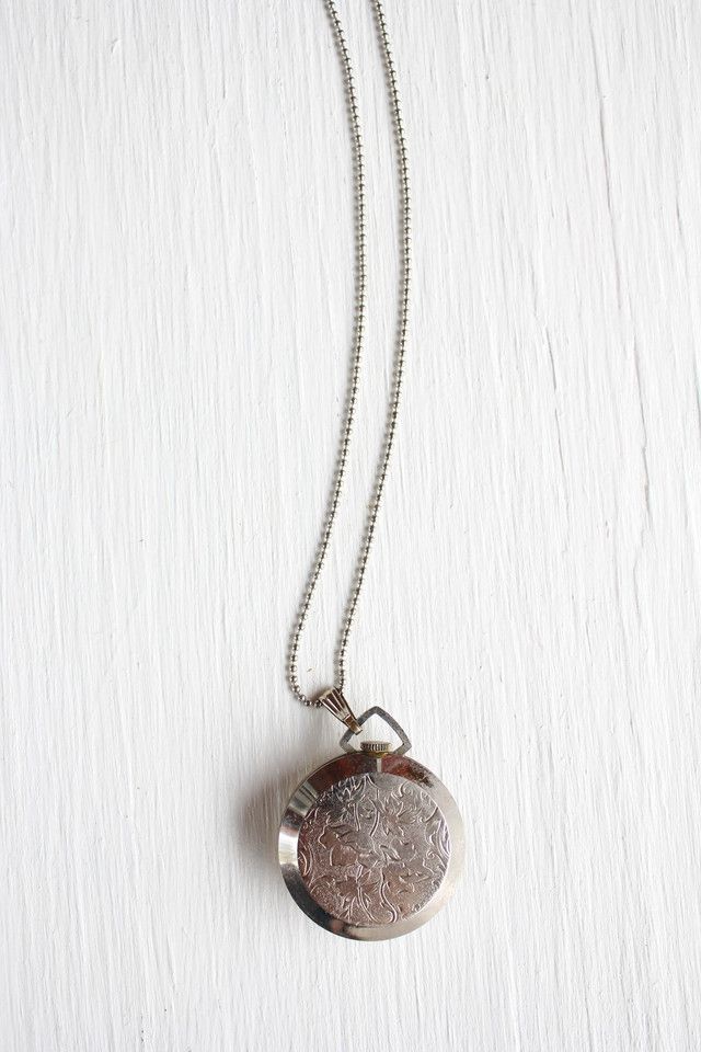 Vintage Watch Pendant Silver Chain Necklace Selected By Moons + Junes Vintage #3