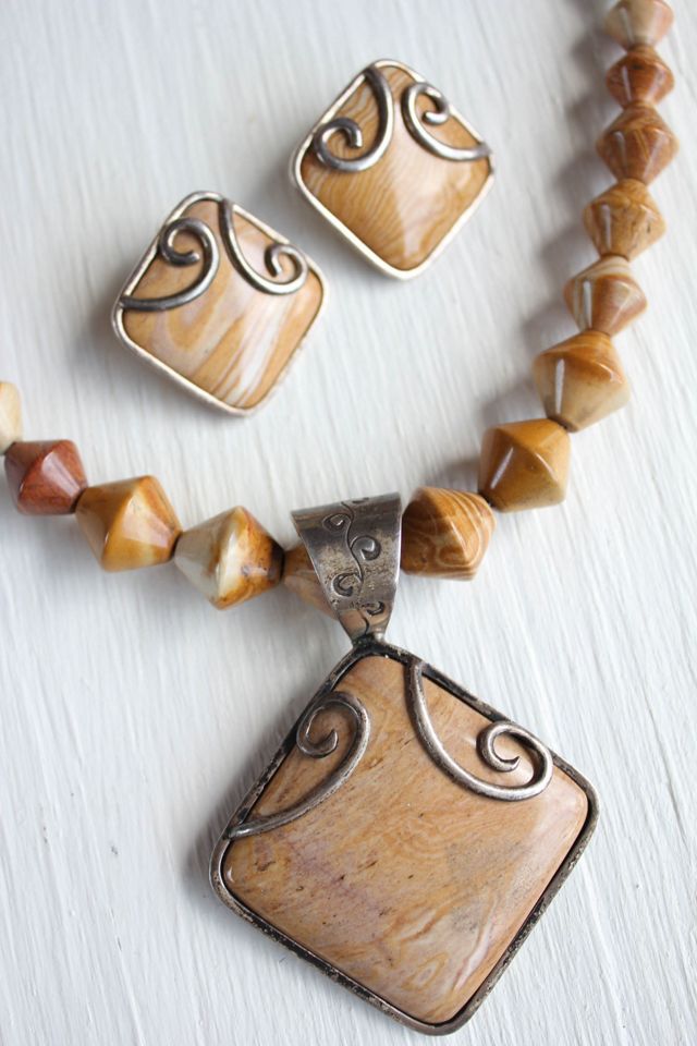 Vintage Jasper Stone Necklace + Earring Set Selected By Moons + Junes Vintage #1
