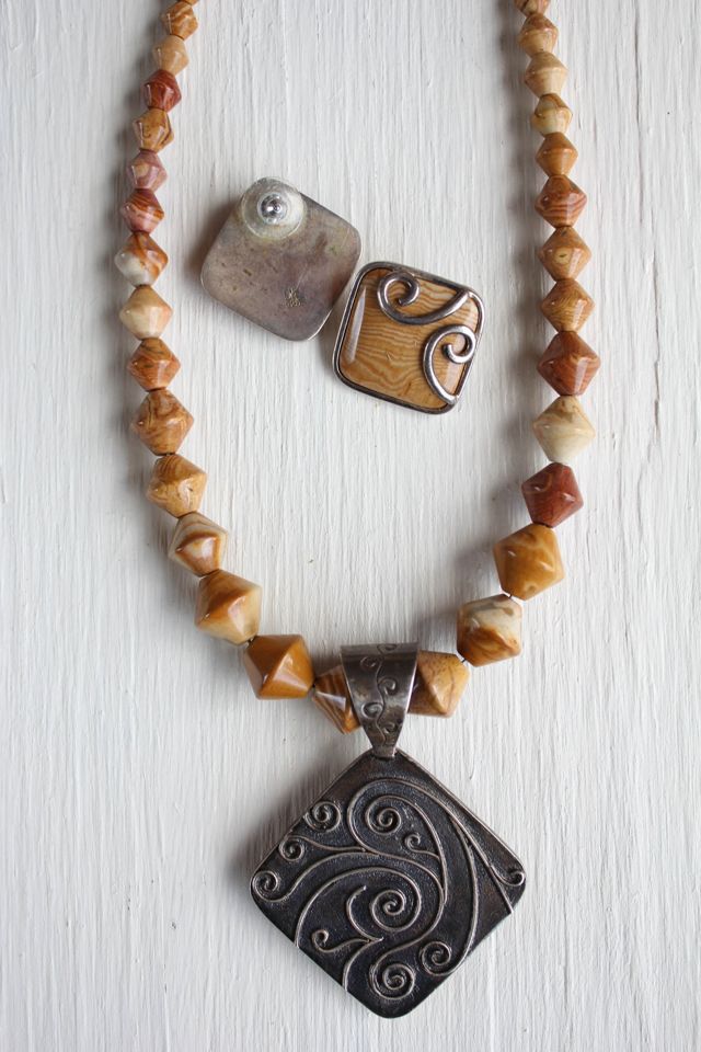 Vintage Jasper Stone Necklace + Earring Set Selected By Moons + Junes Vintage #3