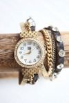 Vintage Rhinestone Chain Leather Watch or Choker Selected By Moons + Junes Vintage