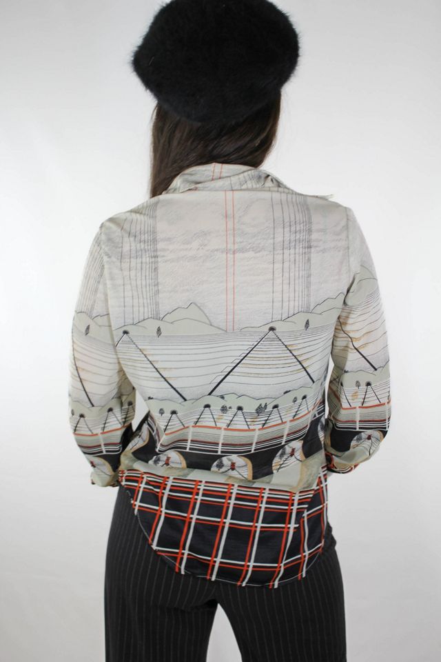 1960s Train Mountain Sheer Button Down Blouse Selected By Moons + Junes Vintage #1