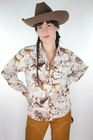 1980s Western Horse Print Button Down Selected By Moons + Junes Vintage