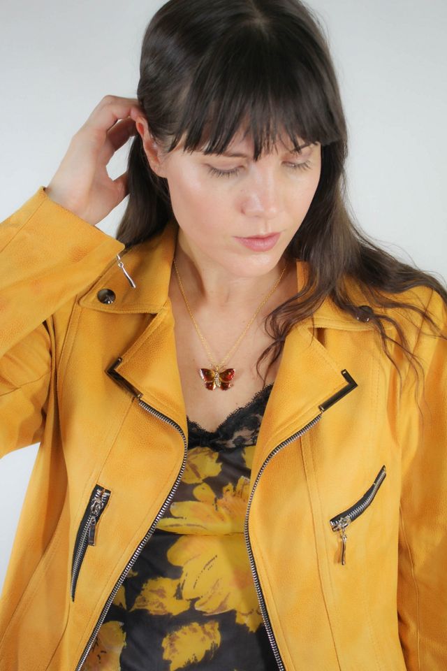 1990s Yellow Vegan Suede Cropped Zipper Jacket Selected By Moons + Junes Vintage #1