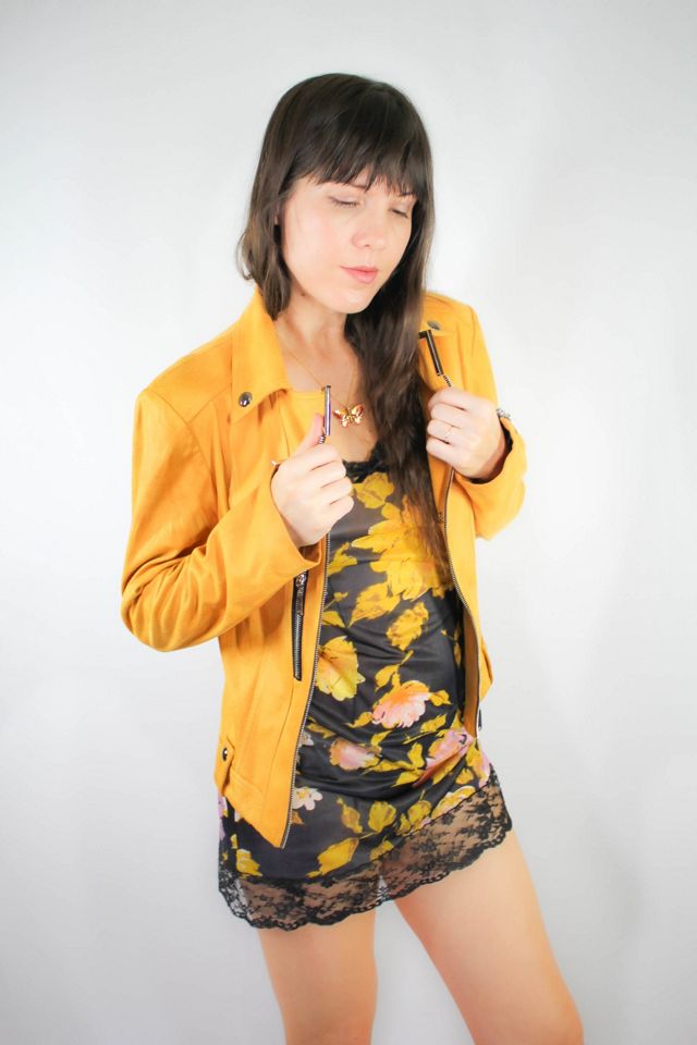 1990s Yellow Vegan Suede Cropped Zipper Jacket Selected By Moons + Junes Vintage #3