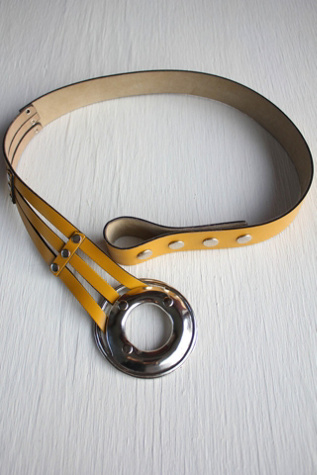 Vintage Yellow Leather Silver Button Belt Selected By Moons + Junes Vintage