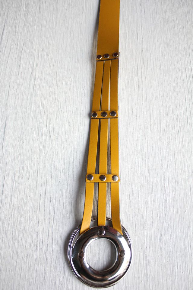 Vintage Yellow Leather Silver Button Belt Selected By Moons + Junes Vintage #3