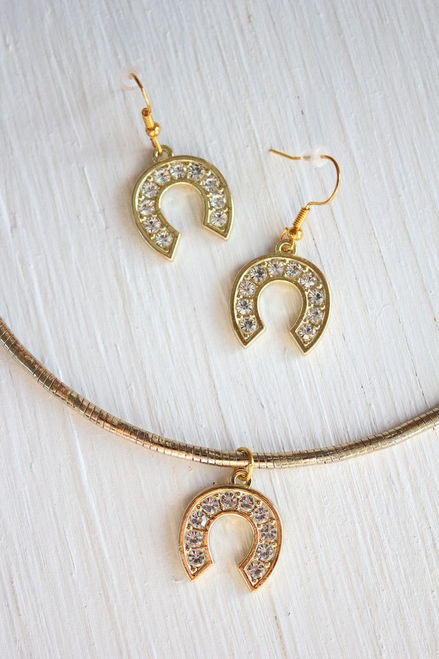 Upcycled Rhinestone Horseshoe Necklace + Earring Set Selected By Moons + Junes Vintage #2