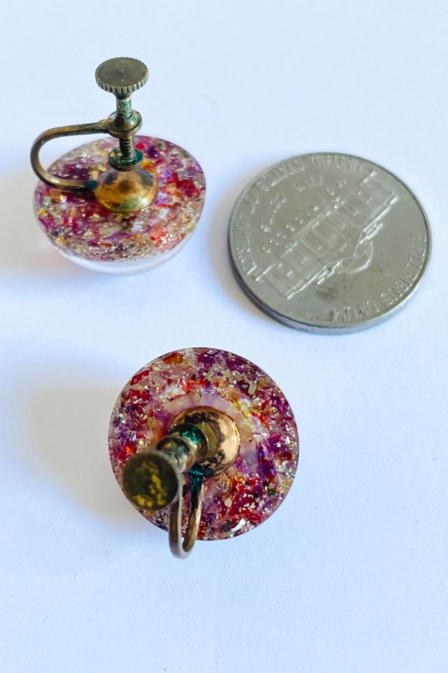 Vintage 1940's Confetti Plastic Button Screw Earrings Selected by FernMercantile #2