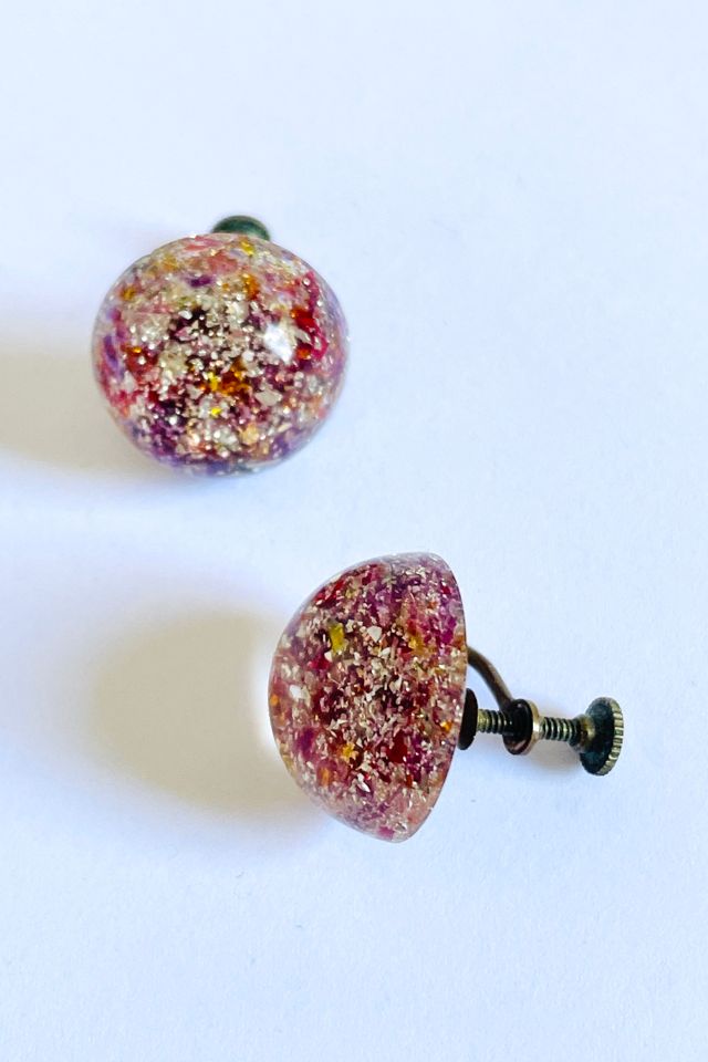 Vintage 1940's Confetti Plastic Button Screw Earrings Selected by FernMercantile #3