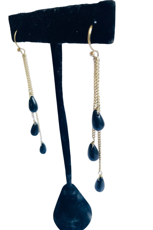 Vintage Black Teardrop Dangle Earrings Selected by FernMercantile #1