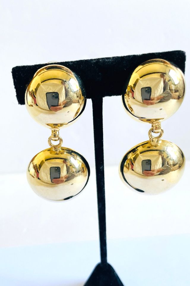 Vintage 1980's Goldtone Double Dome Clip Earrings Selected by FernMercantile #1