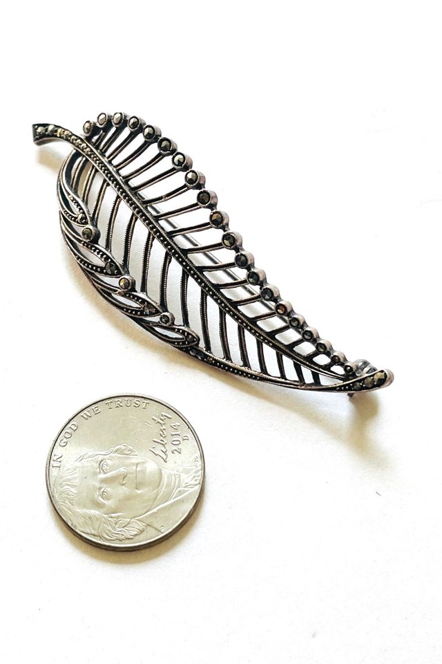 Vintage 1940's Marcasite Leaf Pin Selected by FernMercantile #2