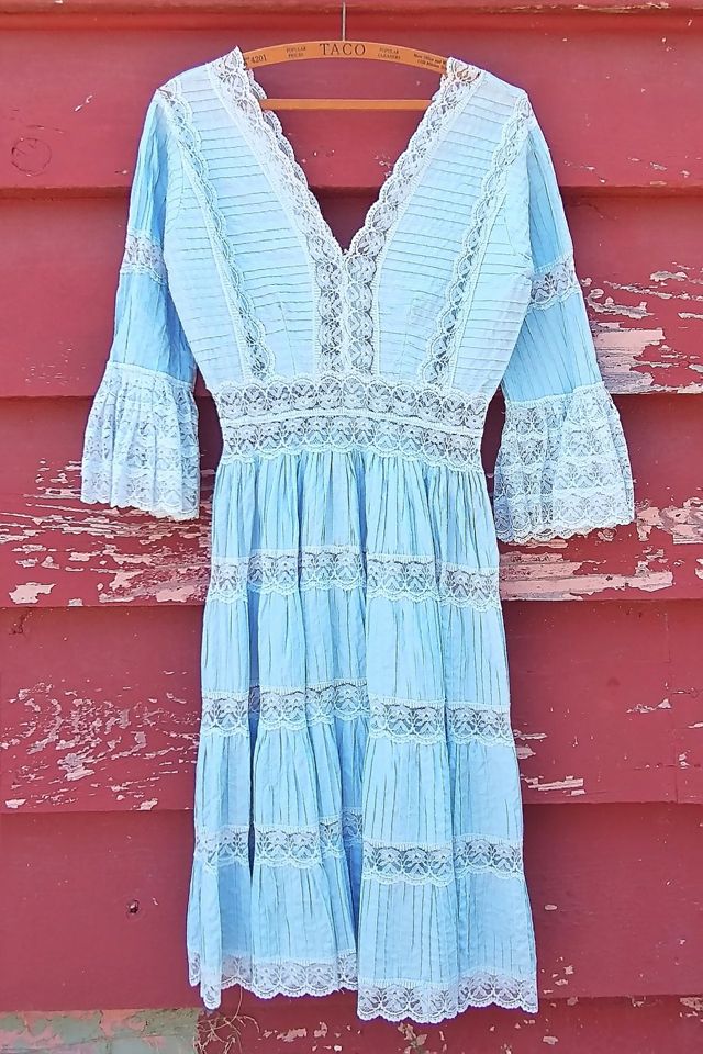 1970's Mexican Blue Pintuck Dress Selected by Garbage Soup #1