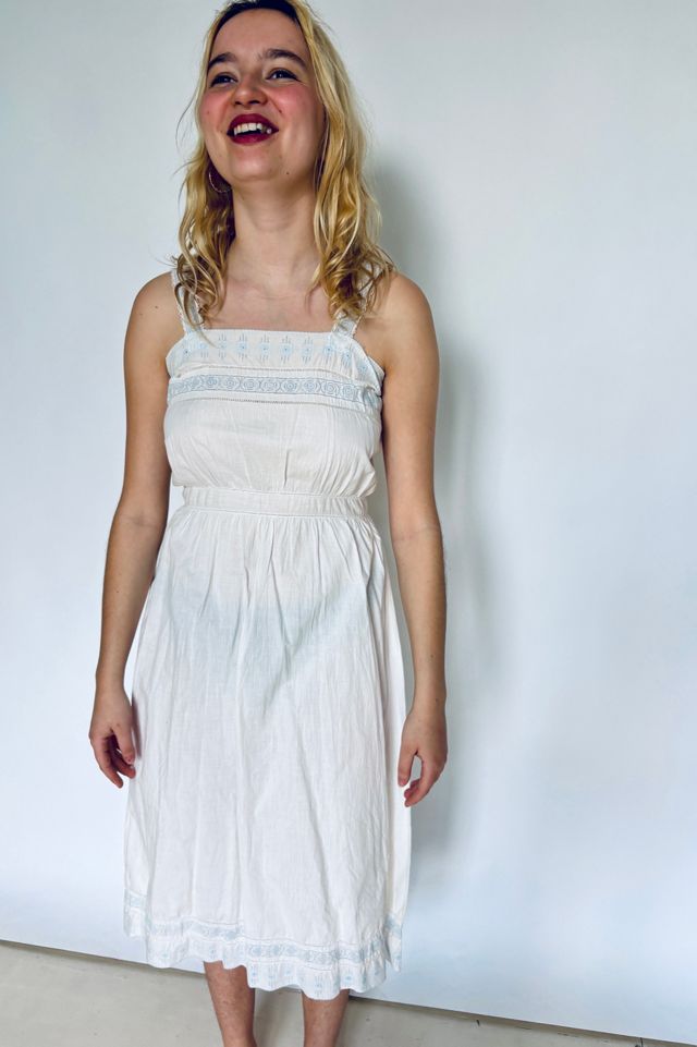 Vintage White Cotton Dress with Blue Eyelet Trim Selected by Atlantic Vintage #2