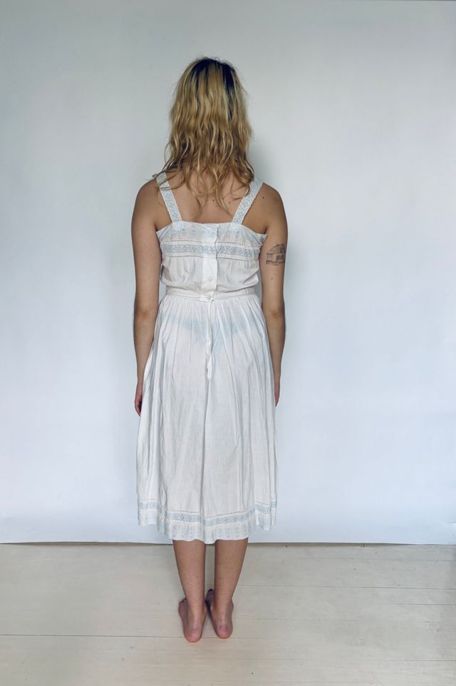 Vintage White Cotton Dress with Blue Eyelet Trim Selected by Atlantic Vintage #3