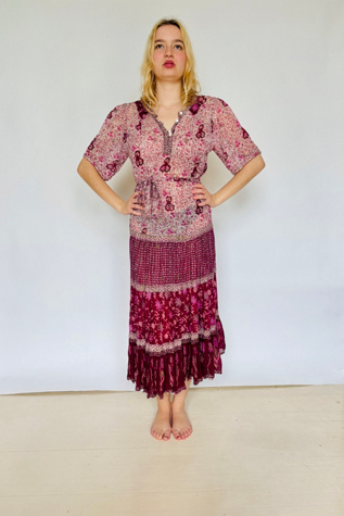 Vintage 70's Sheer Gauze Block Print Dress Selected by Atlantic Vintage