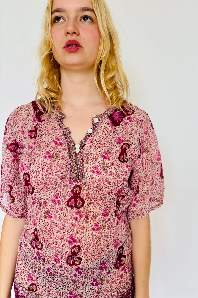 Vintage 70's Sheer Gauze Block Print Dress Selected by Atlantic Vintage #1