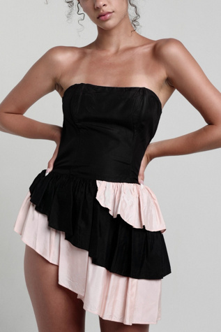 Vintage Black And Pink Strapless Ruffle Dress Selected By Ankh By Racquel
