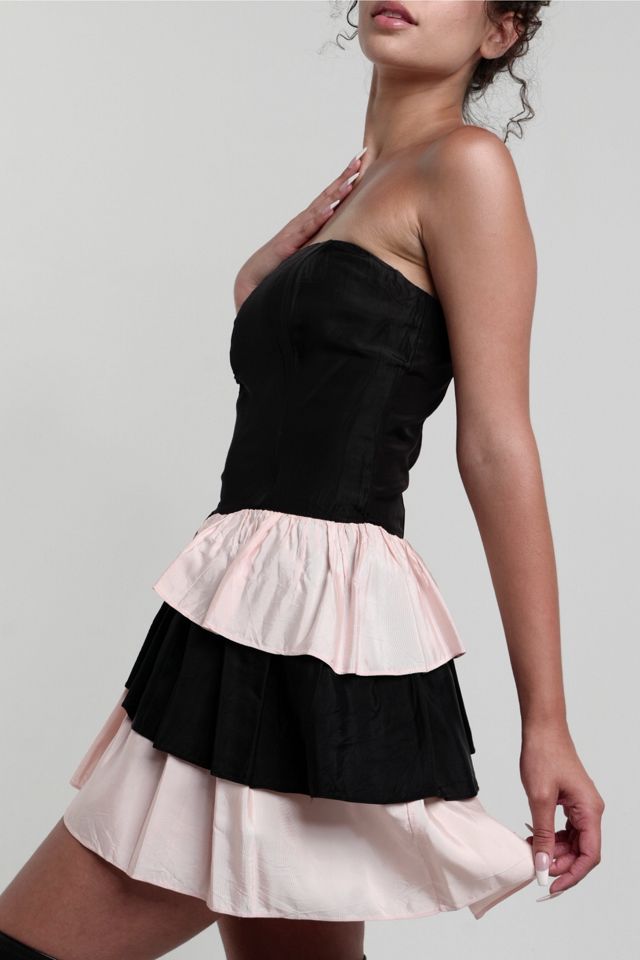 Vintage Black And Pink Strapless Ruffle Dress Selected By Ankh By Racquel #2
