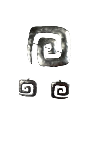 Vintage Silver Spiral Brooch And Earring Set Selected By Ankh By Racquel